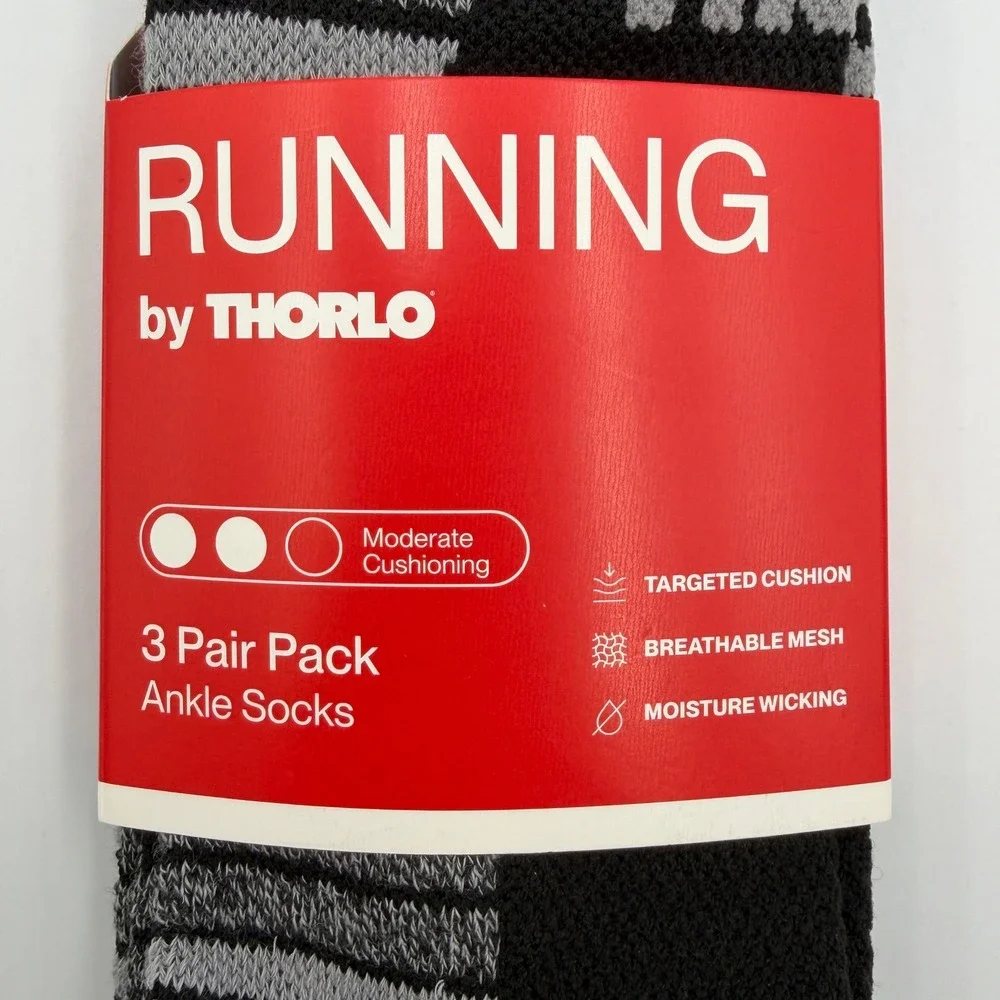Thorlo Running Ankle Socks Mens 7-12 Black White 6 Pair Pack Moderate Cushion
